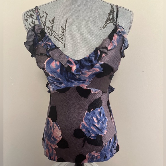 Rebecca Taylor Floral Silk Camisole with Ruffle Details, Size 4 - Picture 2 of 14